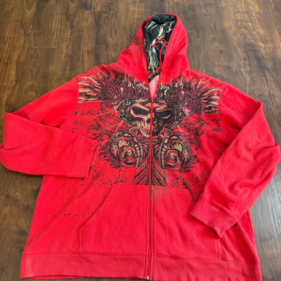 Y2K MMA Elite Full Zip Hoodie Sweatshirt Men's Skull Snake UFC Red